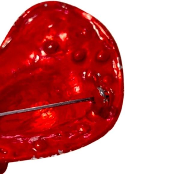 Vintage Red Ceramic and Rhinestone Hat Brooch - Picture 6 of 7